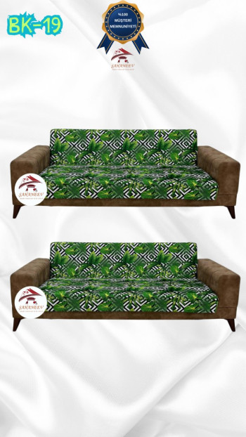 Patterned Printed Velvet Armless Sofa Cover - Elastic Flexible Sofa Set Protector Set Model BK-19 Color 3+3 (2 Piece Set)