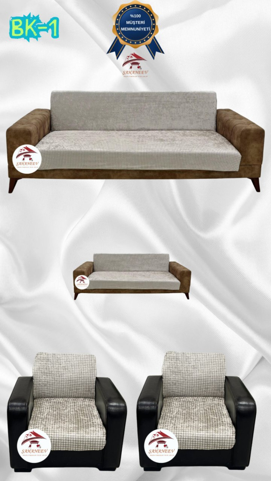 Desenli Baskılı Kadife Kolsuz Koltuk Kılıfı - Elastik Esnek Koltuk Takımı Koruyucu Set Model BK-01 Renk 3+2+1+1 (4 Parça Set) Özel Ölçü