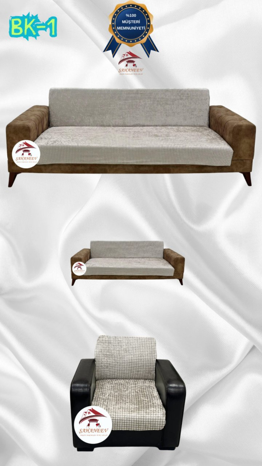 Desenli Baskılı Kadife Kolsuz Koltuk Kılıfı - Elastik Esnek Koltuk Takımı Koruyucu Set Model BK-01 Renk 3+2+1 (3 Parça Set) Özel Ölçü