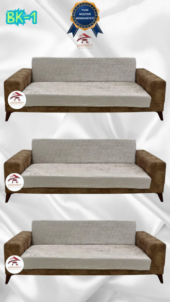 Desenli Baskılı Kadife Kolsuz Koltuk Kılıfı - Elastik Esnek Koltuk Takımı Koruyucu Set Model BK-01 Renk 3+3+3 (3 Parça Set)