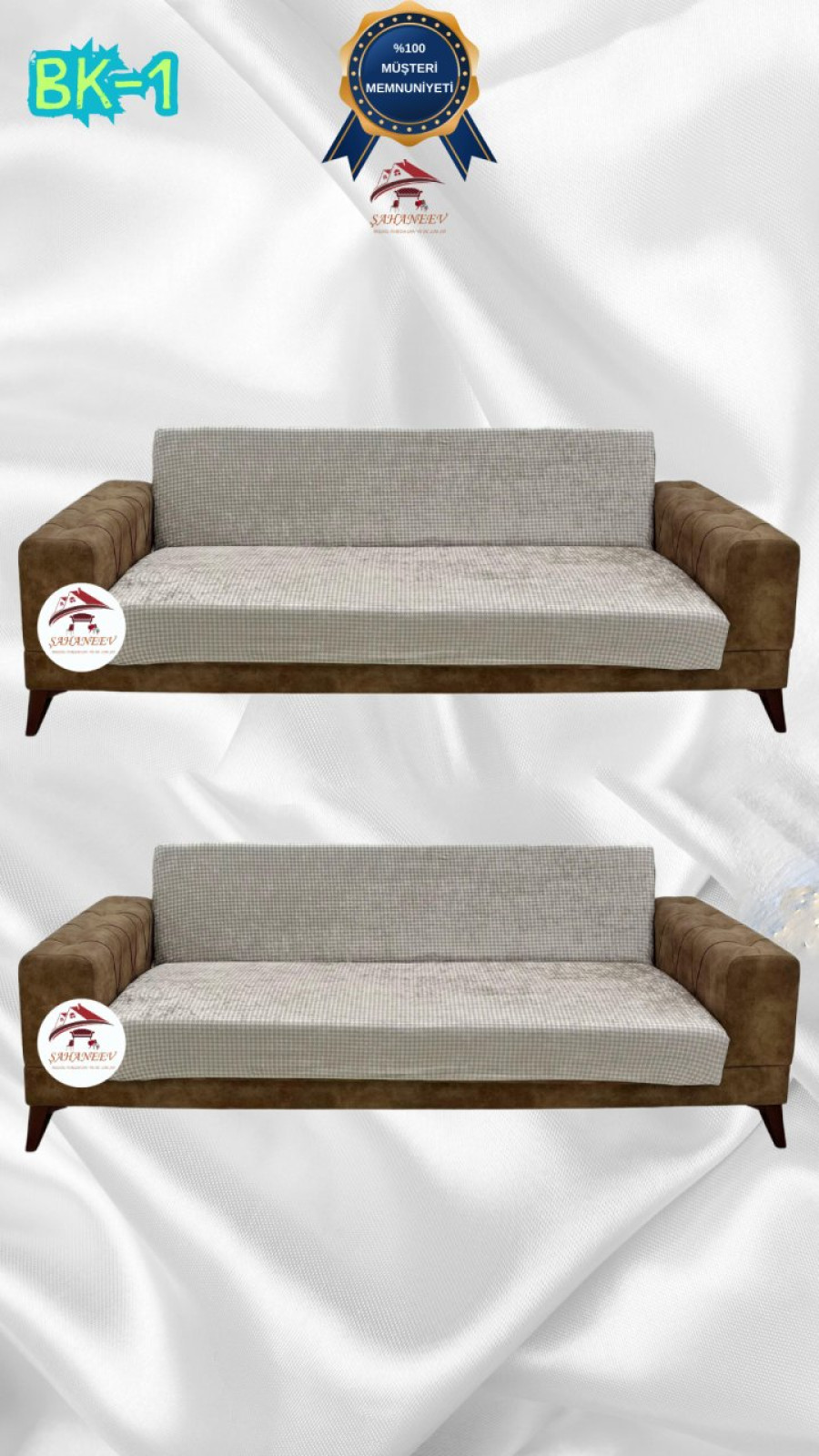 Desenli Baskılı Kadife Kolsuz Koltuk Kılıfı - Elastik Esnek Koltuk Takımı Koruyucu Set Model BK-01 Renk 3+3 (2 Parça Set) Özel Ölçü