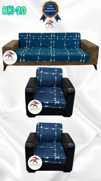 Patterned Printed Velvet Armless Sofa Cover - Elastic Flexible Sofa Set Protector Set Model BK-20 Color 3+1+1 (3 Piece Set)