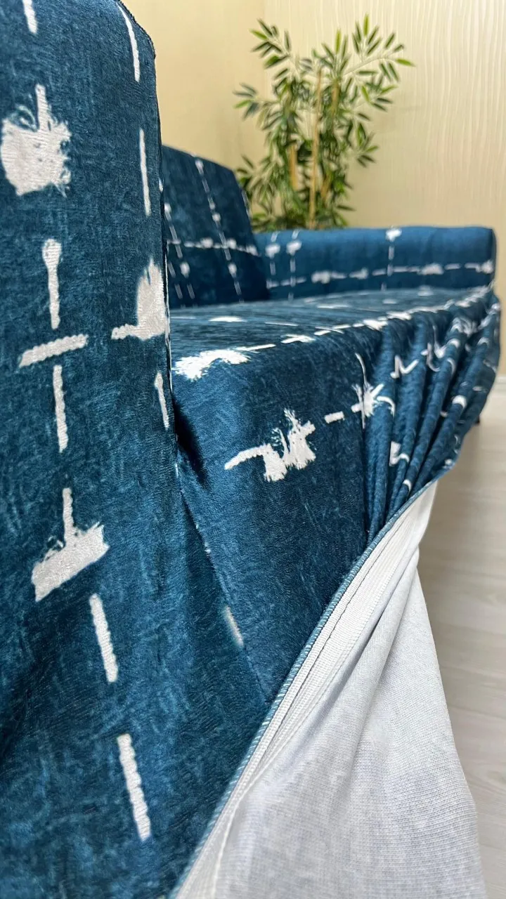 Patterned Printed Velvet Armless Sofa Cover - Elastic Flexible Sofa Set Protector Set Model BK-20 Color 3+1+1 (3 Piece Set) Custom Size