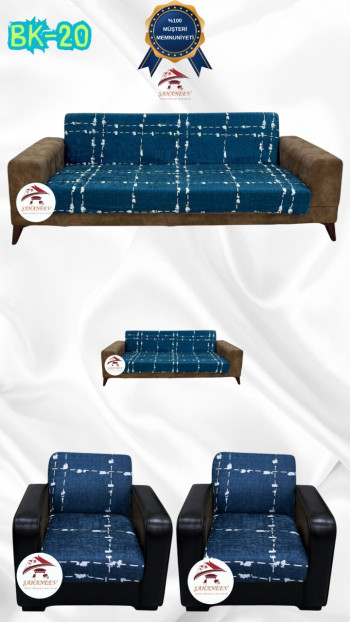 Patterned Printed Velvet Armless Sofa Cover - Elastic Flexible Sofa Set Protector Set Model BK-20 Color 3+2+1+1 (4 Piece Set)