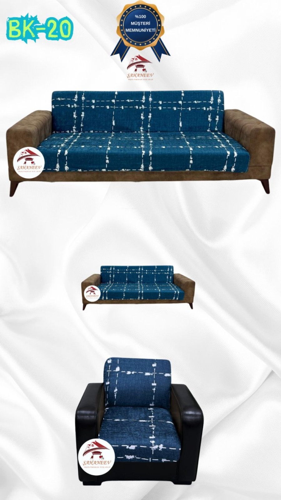 Desenli Baskılı Kadife Kolsuz Koltuk Kılıfı - Elastik Esnek Koltuk Takımı Koruyucu Set Model BK-20 Renk 3+2+1 (3 Parça Set) Özel Ölçü