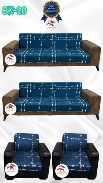 Patterned Printed Velvet Armless Sofa Cover - Elastic Flexible Sofa Set Protector Set Model BK-20 Color 3+3+1+1 (4 Piece Set)