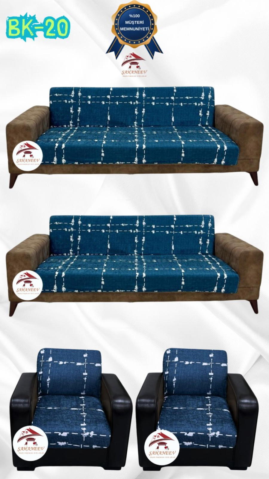 Desenli Baskılı Kadife Kolsuz Koltuk Kılıfı - Elastik Esnek Koltuk Takımı Koruyucu Set Model BK-20 Renk 3+3+1+1 (4 Parça Set)