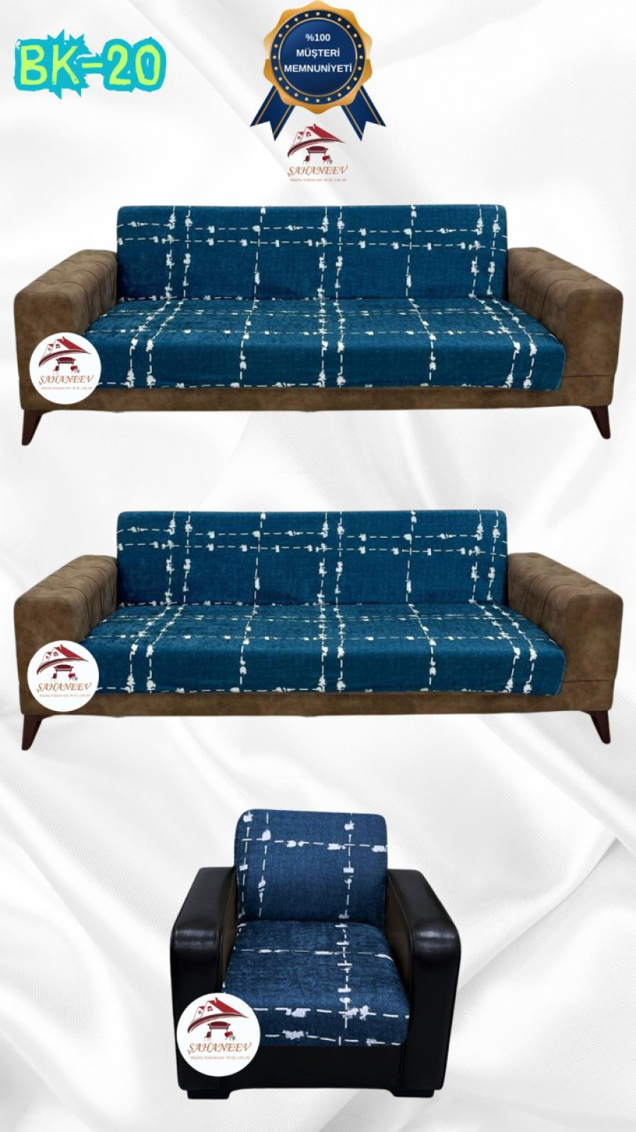 Desenli Baskılı Kadife Kolsuz Koltuk Kılıfı - Elastik Esnek Koltuk Takımı Koruyucu Set Model BK-20 Renk 3+3+1 (3 Parça Set) Özel Ölçü