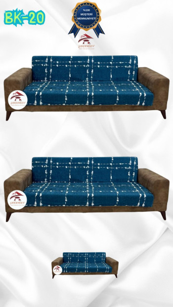 Patterned Printed Velvet Armless Sofa Cover - Elastic Flexible Sofa Set Protector Set Model BK-20 Color 3+3+2 (3 Piece Set)