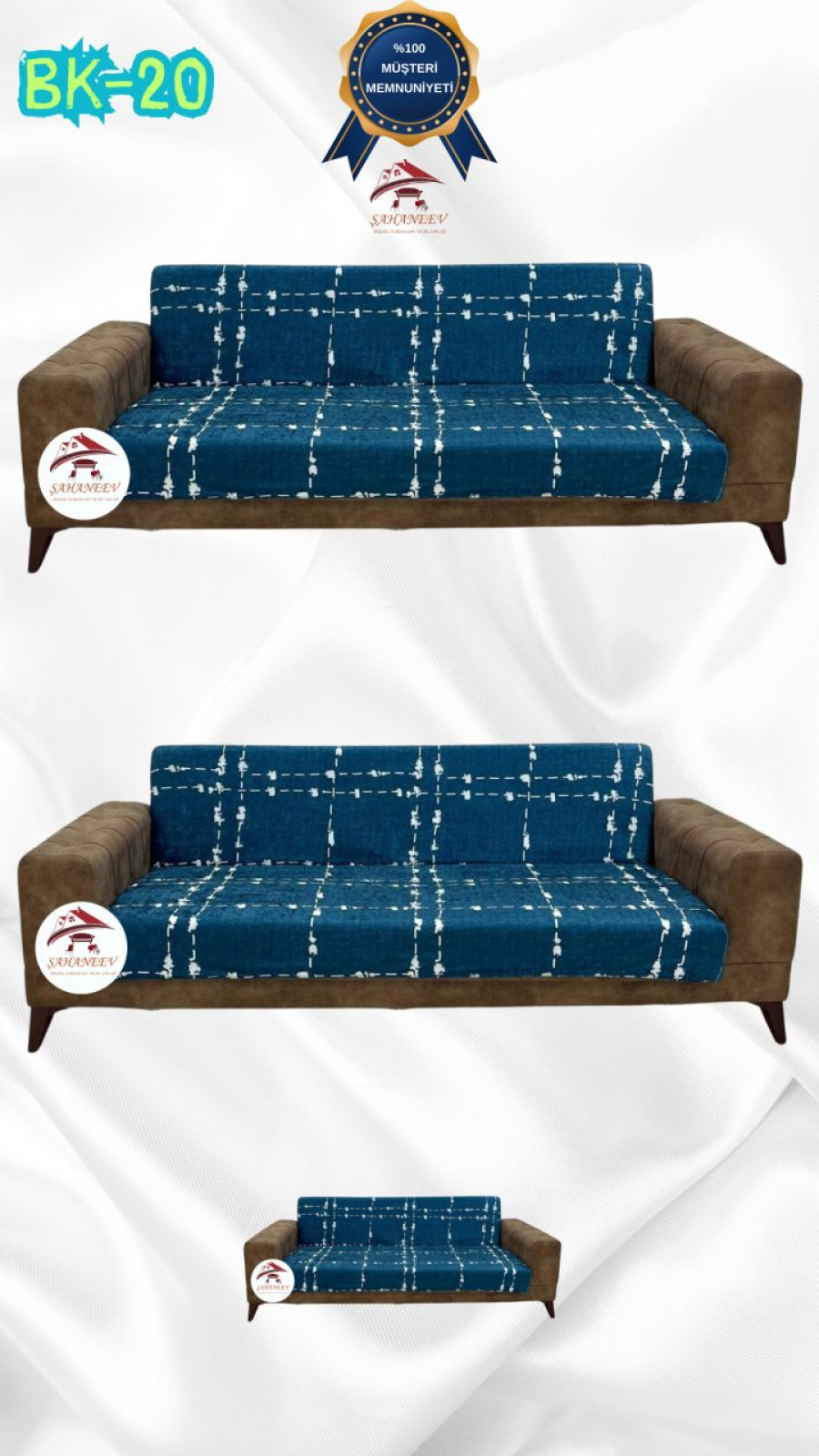 Patterned Printed Velvet Armless Sofa Cover - Elastic Flexible Sofa Set Protector Set Model BK-20 Color 3+3+2 (3 Piece Set)