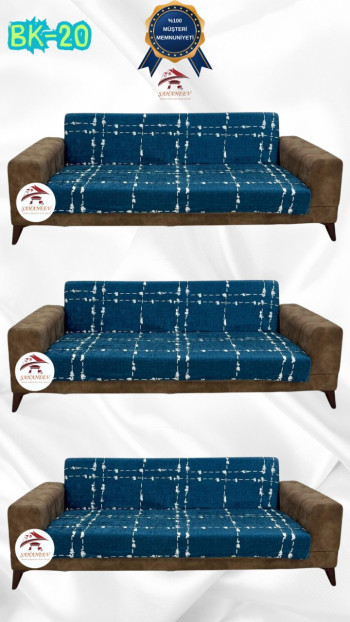 Patterned Printed Velvet Armless Sofa Cover - Elastic Flexible Sofa Set Protector Set Model BK-20 Color 3+3+3 (3 Piece Set)