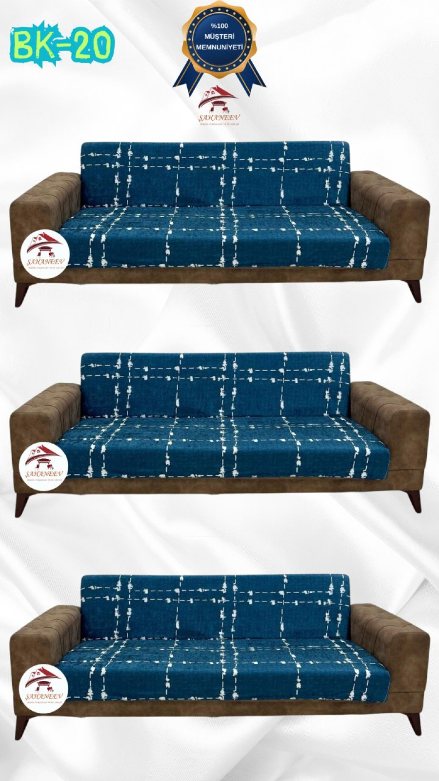 Desenli Baskılı Kadife Kolsuz Koltuk Kılıfı - Elastik Esnek Koltuk Takımı Koruyucu Set Model BK-20 Renk 3+3+3 (3 Parça Set) Özel Ölçü