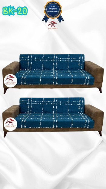 Patterned Printed Velvet Armless Sofa Cover - Elastic Flexible Sofa Set Protector Set Model BK-20 Color 3+3 (2 Piece Set)
