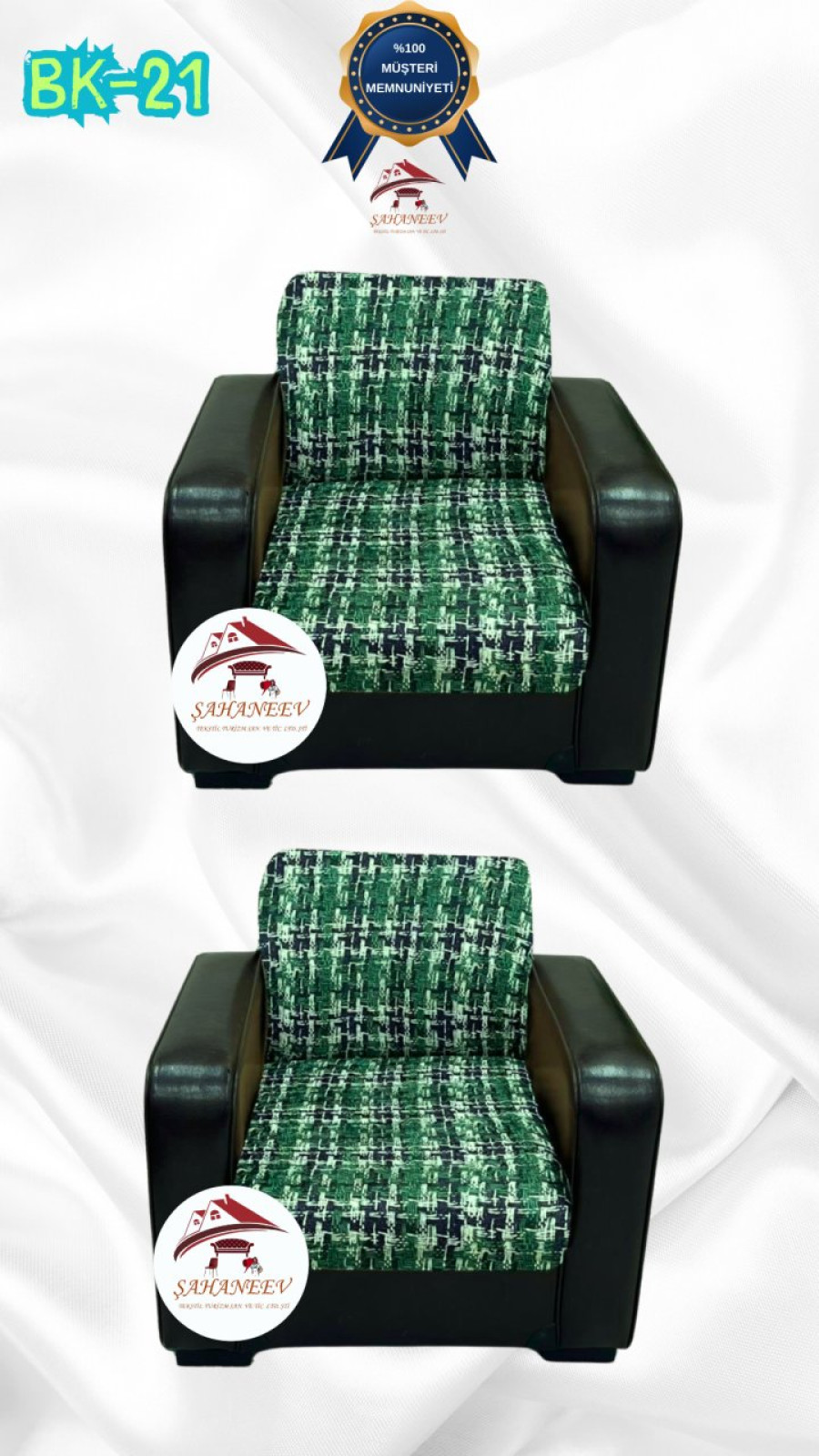 Patterned Printed Velvet Armless Sofa Cover - Elastic Flexible Sofa Set Protector Set Model BK-21 Color 1+1 (2 Piece Set) Custom Size