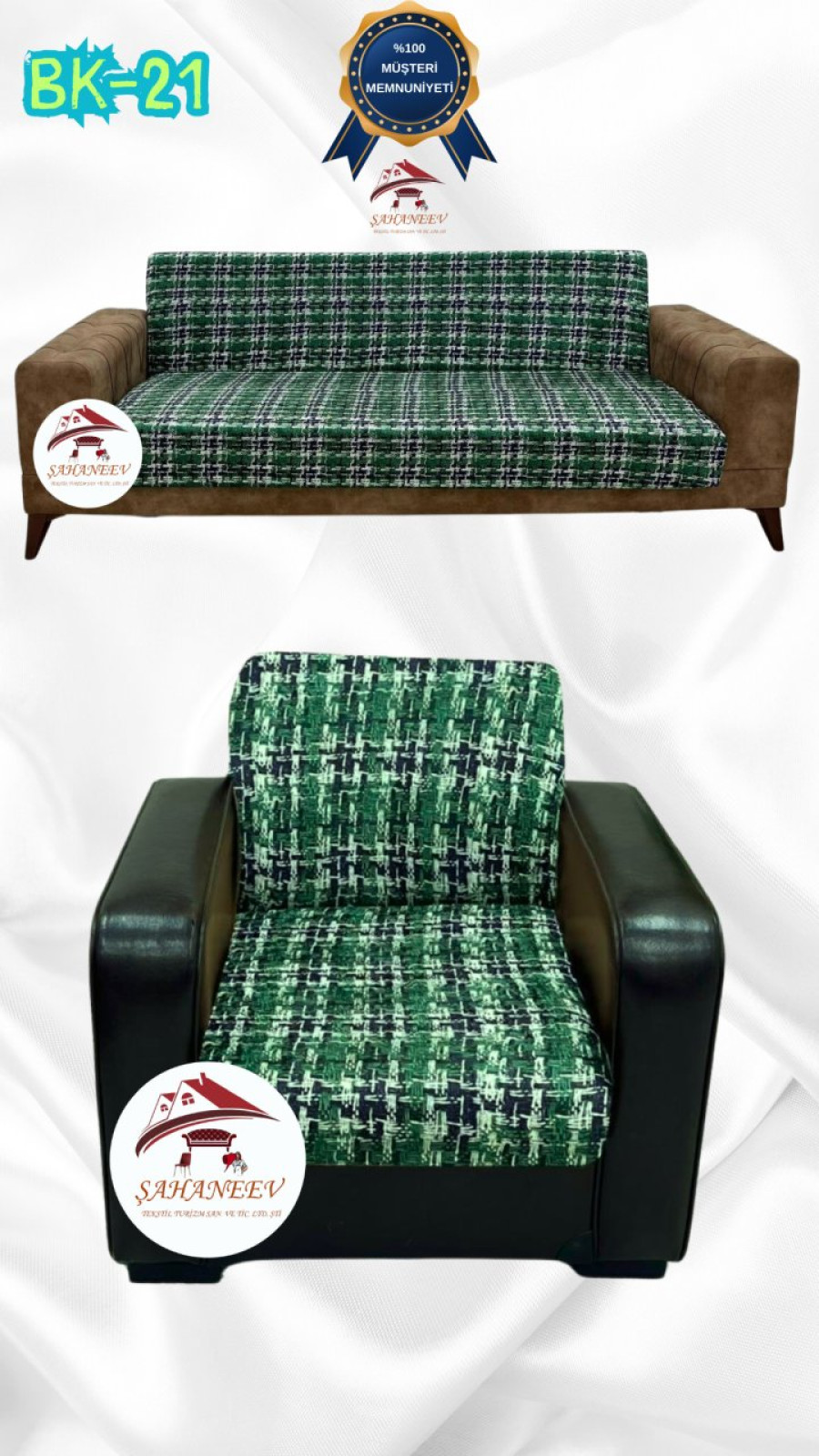 Patterned Printed Velvet Armless Sofa Cover - Elastic Flexible Sofa Set Protector Set Model BK-21 Color 3+1 (2 Piece Set) Custom Size