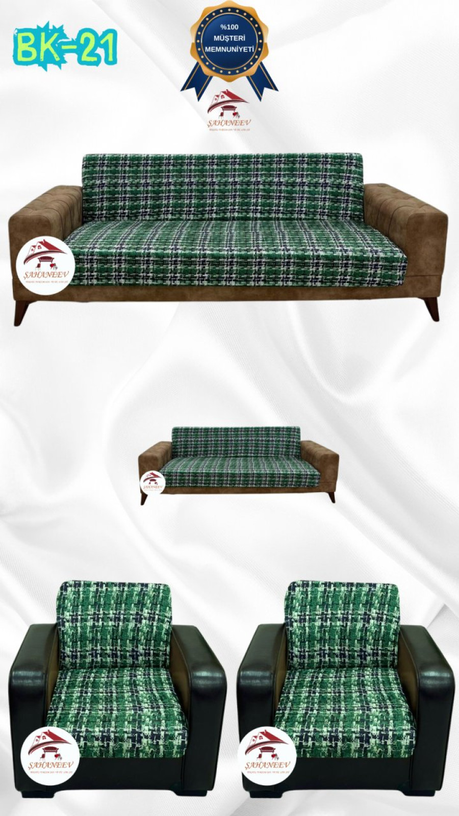 Desenli Baskılı Kadife Kolsuz Koltuk Kılıfı - Elastik Esnek Koltuk Takımı Koruyucu Set Model BK-21 Renk 3+2+1+1 (4 Parça Set) Özel Ölçü