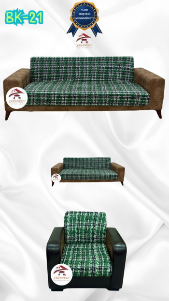 Patterned Printed Velvet Armless Sofa Cover - Elastic Flexible Sofa Set Protector Set Model BK-21 Color 3+2+1 (3 Piece Set)