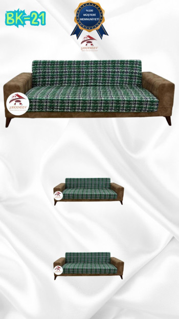 Patterned Printed Velvet Armless Sofa Cover - Elastic Flexible Sofa Set Protector Set Model BK-21 Color 3+2+2 (3 Piece Set)