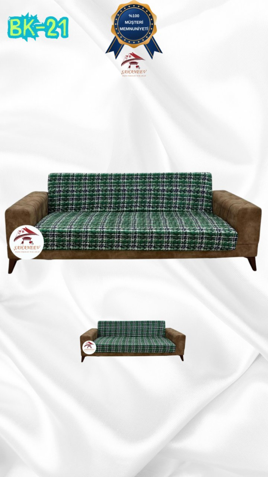 Patterned Printed Velvet Armless Sofa Cover - Elastic Flexible Sofa Set Protector Set Model BK-21 Color 3+2 (2 Piece Set) Custom Size