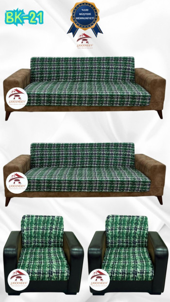 Patterned Printed Velvet Armless Sofa Cover - Elastic Flexible Sofa Set Protector Set Model BK-21 Color 3+3+1+1 (4 Piece Set)