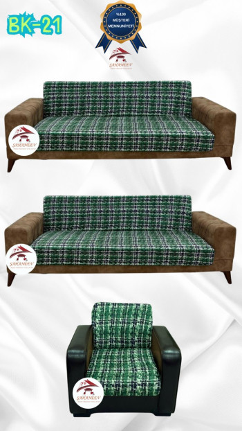 Patterned Printed Velvet Armless Sofa Cover - Elastic Flexible Sofa Set Protector Set Model BK-21 Color 3+3+1 (3 Piece Set)