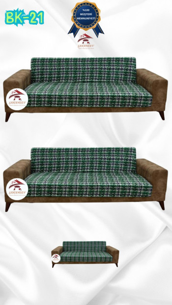 Desenli Baskılı Kadife Kolsuz Koltuk Kılıfı - Elastik Esnek Koltuk Takımı Koruyucu Set Model BK-21 Renk 3+3+2 (3 Parça Set)
