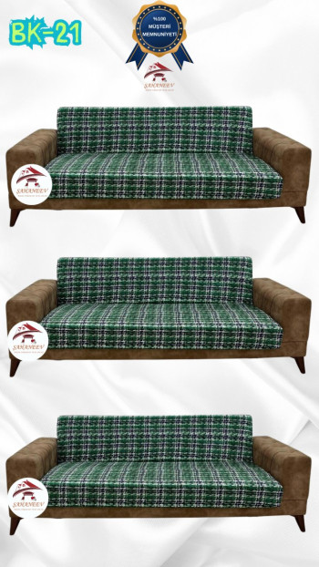 Patterned Printed Velvet Armless Sofa Cover - Elastic Flexible Sofa Set Protector Set Model BK-21 Color 3+3+3 (3 Piece Set) Custom Size