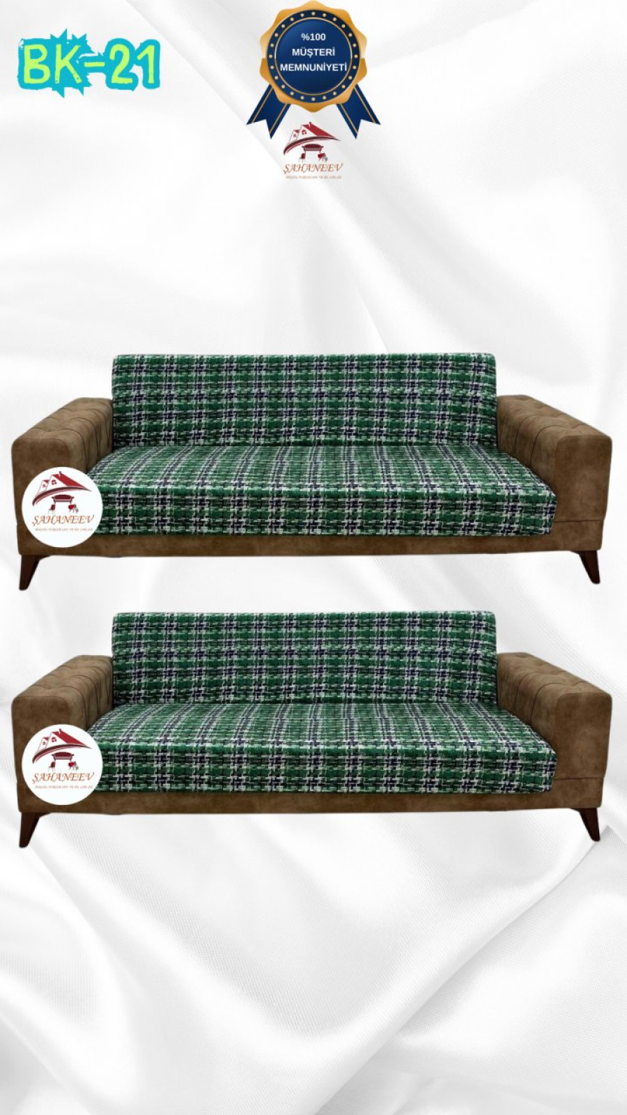 Desenli Baskılı Kadife Kolsuz Koltuk Kılıfı - Elastik Esnek Koltuk Takımı Koruyucu Set Model BK-21 Renk 3+3 (2 Parça Set)