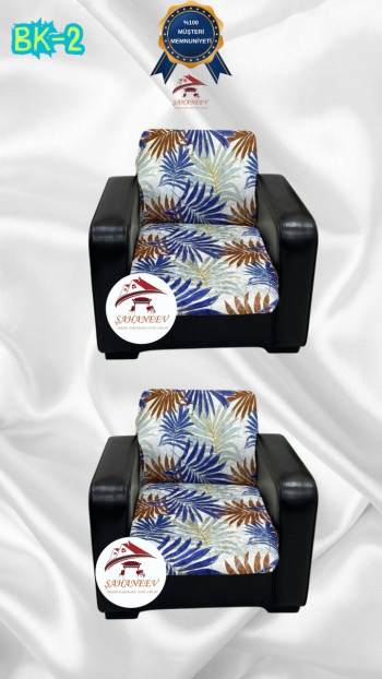 Patterned Printed Velvet Armless Sofa Cover - Elastic Flexible Sofa Set Protector Set Model BK-02 Color 1+1 (2 Piece Set)