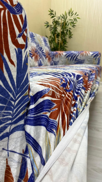 Patterned Printed Velvet Armless Sofa Cover - Elastic Flexible Sofa Set Protector Set Model BK-02 Color 3+1+1 (3 Piece Set)