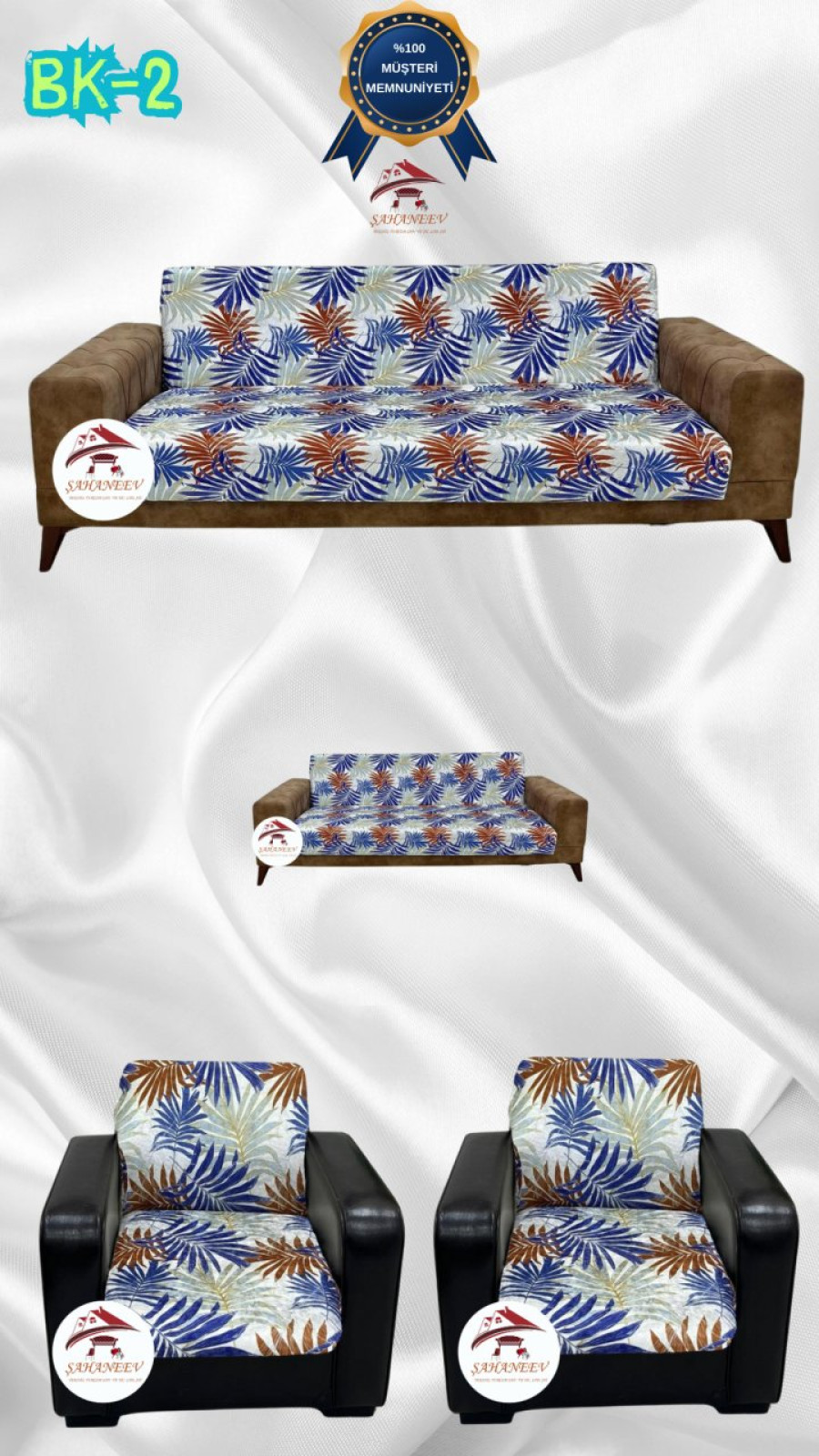 Desenli Baskılı Kadife Kolsuz Koltuk Kılıfı - Elastik Esnek Koltuk Takımı Koruyucu Set Model BK-02 Renk 3+2+1+1 (4 Parça Set)