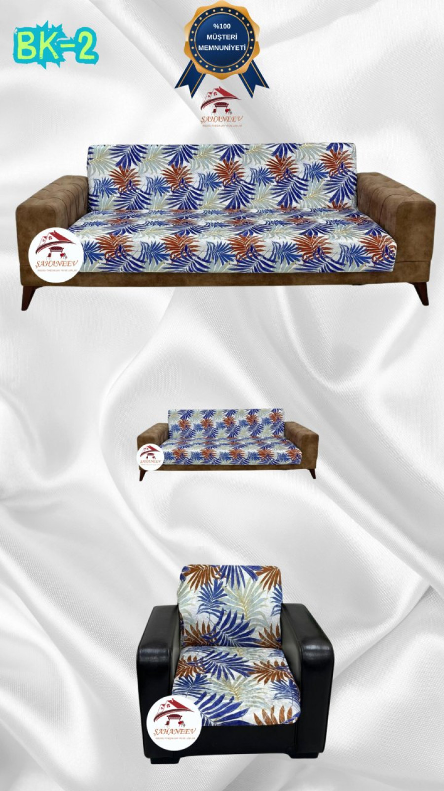 Desenli Baskılı Kadife Kolsuz Koltuk Kılıfı - Elastik Esnek Koltuk Takımı Koruyucu Set Model BK-02 Renk 3+2+1 (3 Parça Set) Özel Ölçü
