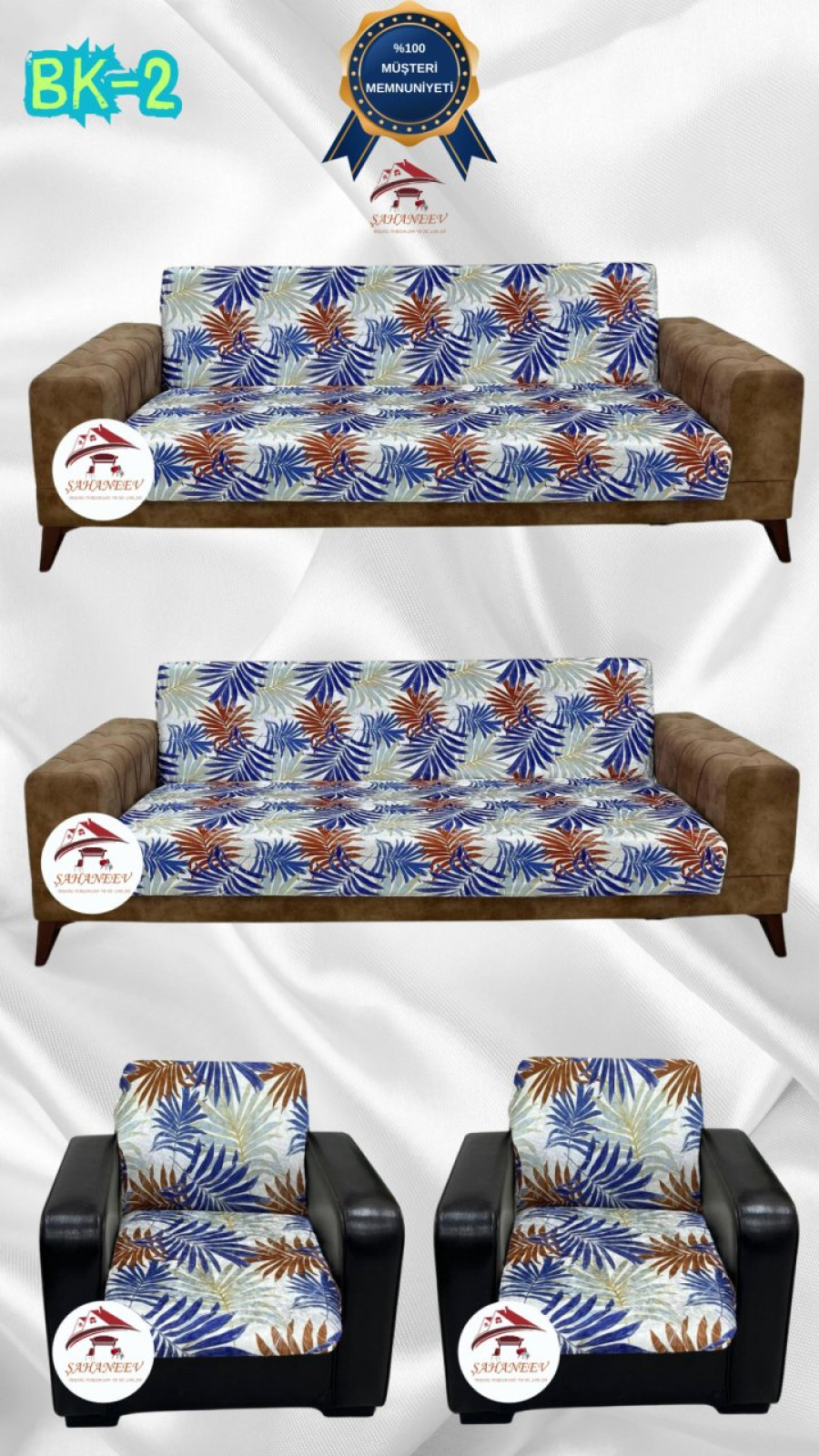 Desenli Baskılı Kadife Kolsuz Koltuk Kılıfı - Elastik Esnek Koltuk Takımı Koruyucu Set Model BK-02 Renk 3+3+1+1 (4 Parça Set)
