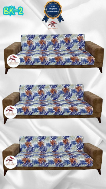 Desenli Baskılı Kadife Kolsuz Koltuk Kılıfı - Elastik Esnek Koltuk Takımı Koruyucu Set Model BK-02 Renk 3+3+3 (3 Parça Set)