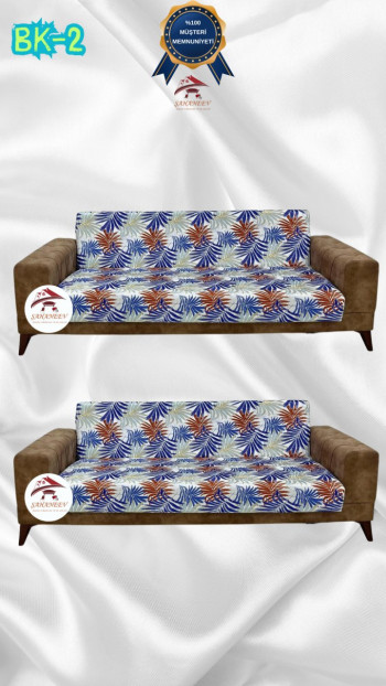 Desenli Baskılı Kadife Kolsuz Koltuk Kılıfı - Elastik Esnek Koltuk Takımı Koruyucu Set Model BK-02 Renk 3+3 (2 Parça Set)