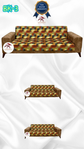 Desenli Baskılı Kadife Kolsuz Koltuk Kılıfı - Elastik Esnek Koltuk Takımı Koruyucu Set Model BK-03 Renk 3+2+2 (3 Parça Set)