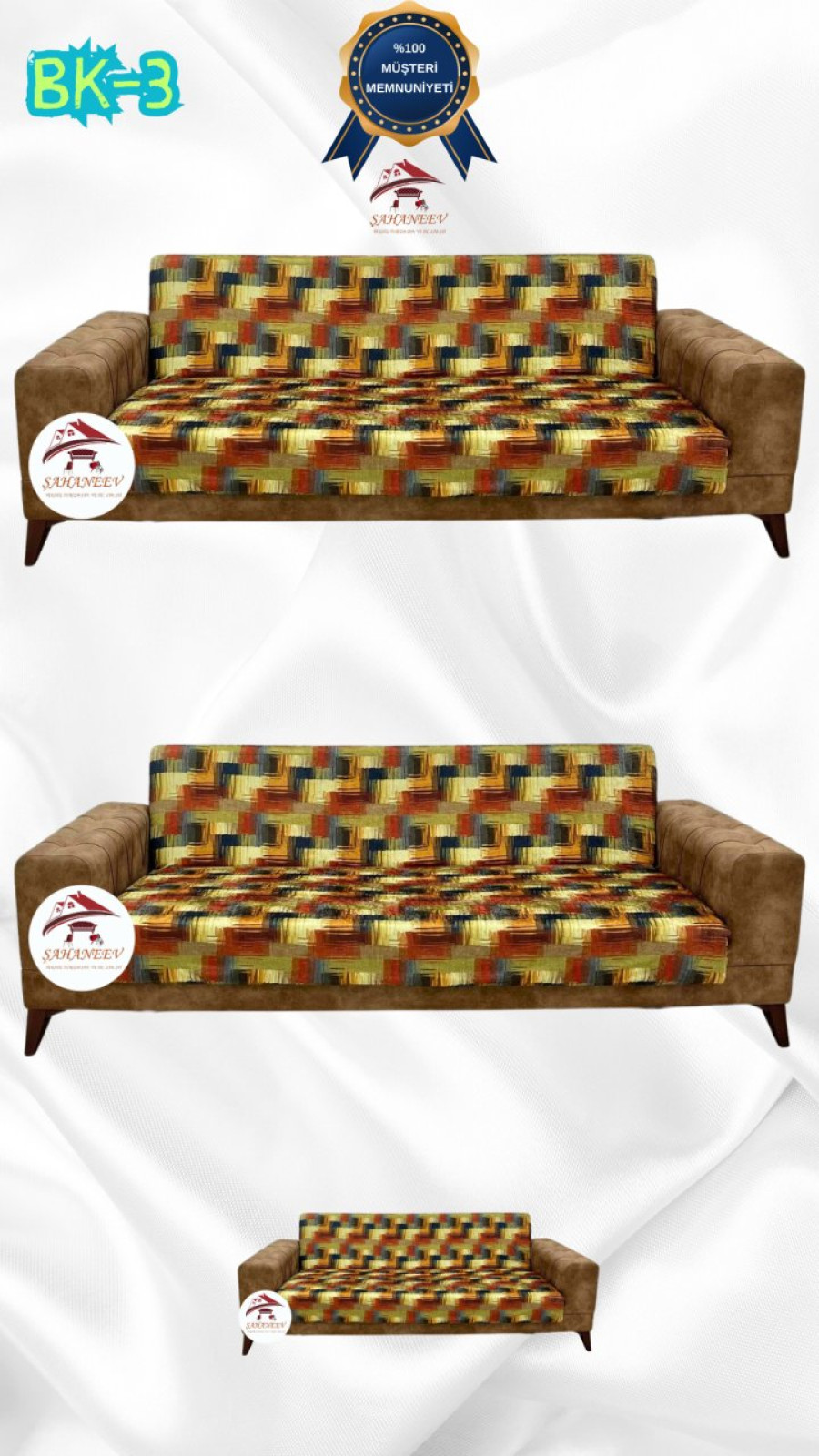 Desenli Baskılı Kadife Kolsuz Koltuk Kılıfı - Elastik Esnek Koltuk Takımı Koruyucu Set Model BK-03 Renk 3+3+2 (3 Parça Set)