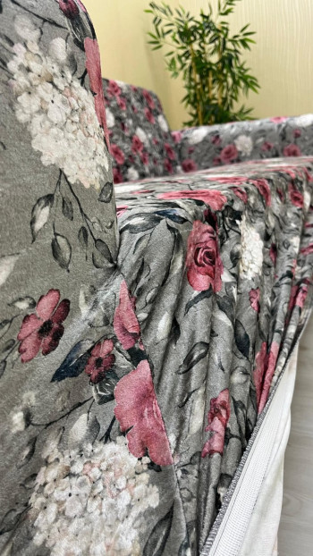 Patterned Printed Velvet Armless Sofa Cover - Elastic Flexible Sofa Set Protector Set Model BK-04 Color 2-Seater Set (1 Piece)