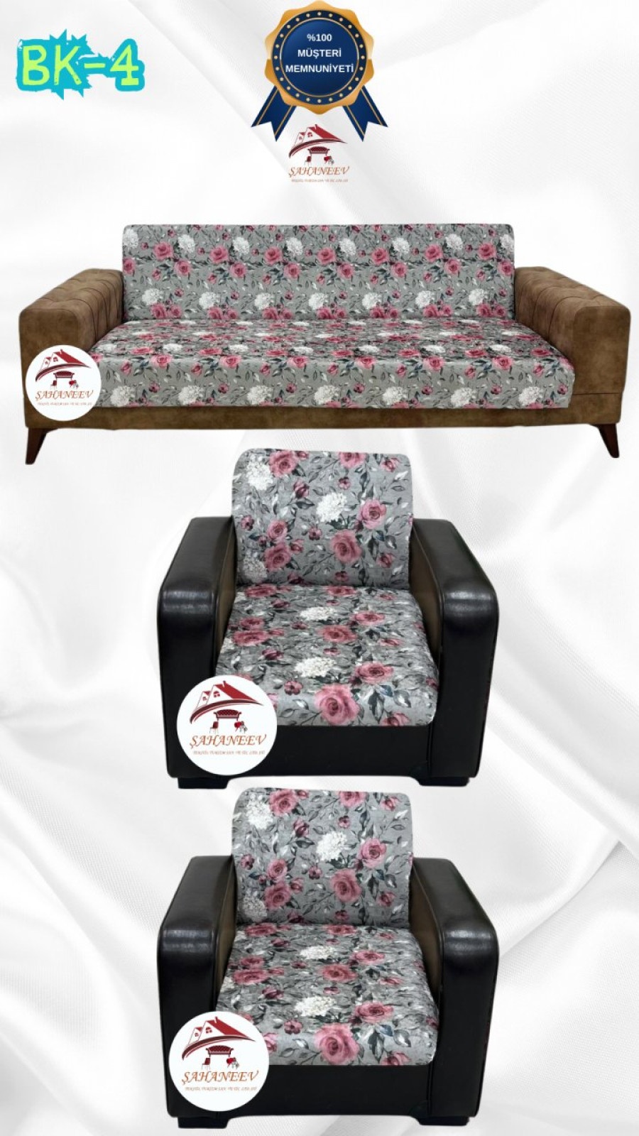 Patterned Printed Velvet Armless Sofa Cover - Elastic Flexible Sofa Set Protector Set Model BK-04 Color 3+1+1 (3 Piece Set) Custom Size
