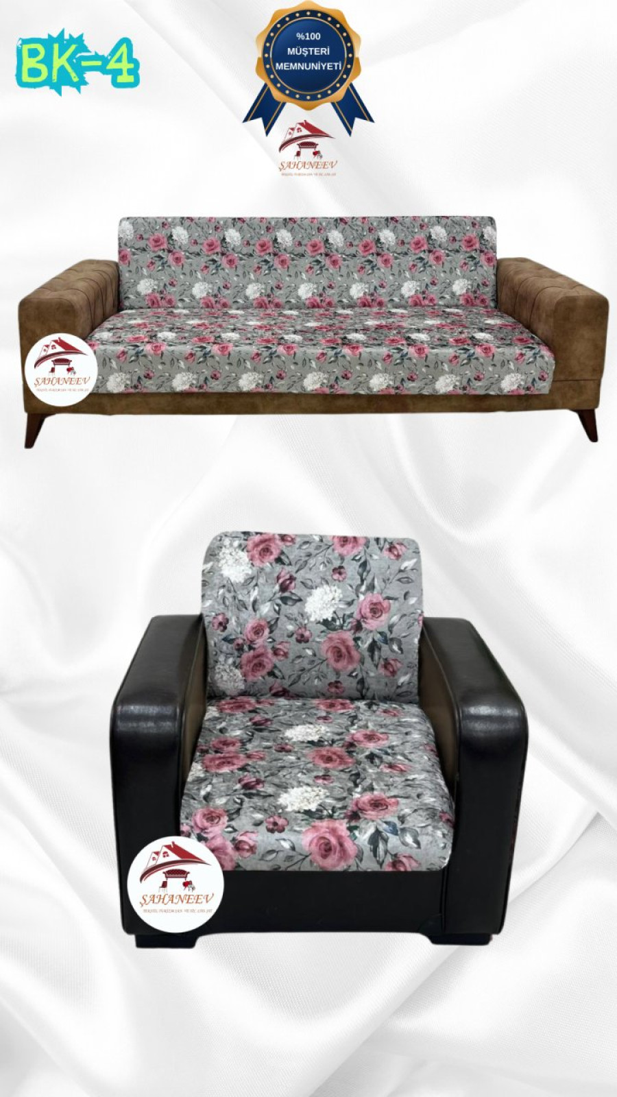 Patterned Printed Velvet Armless Sofa Cover - Elastic Flexible Sofa Set Protector Set Model BK-04 Color 3+1 (2 Piece Set) Custom Size