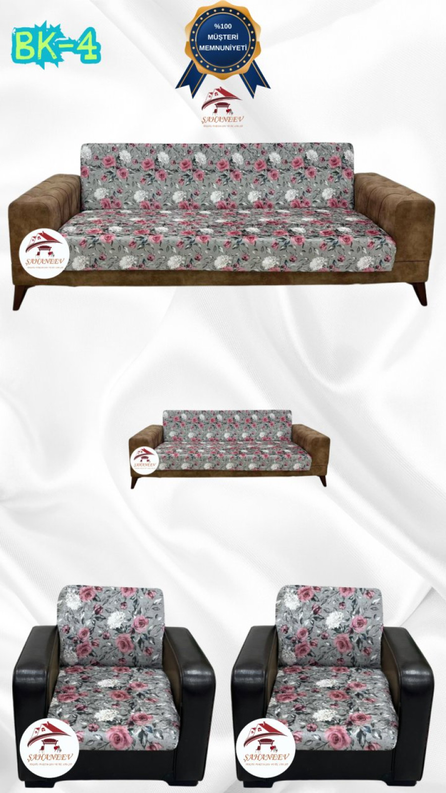 Desenli Baskılı Kadife Kolsuz Koltuk Kılıfı - Elastik Esnek Koltuk Takımı Koruyucu Set Model BK-04 Renk 3+2+1+1 (4 Parça Set) Özel Ölçü