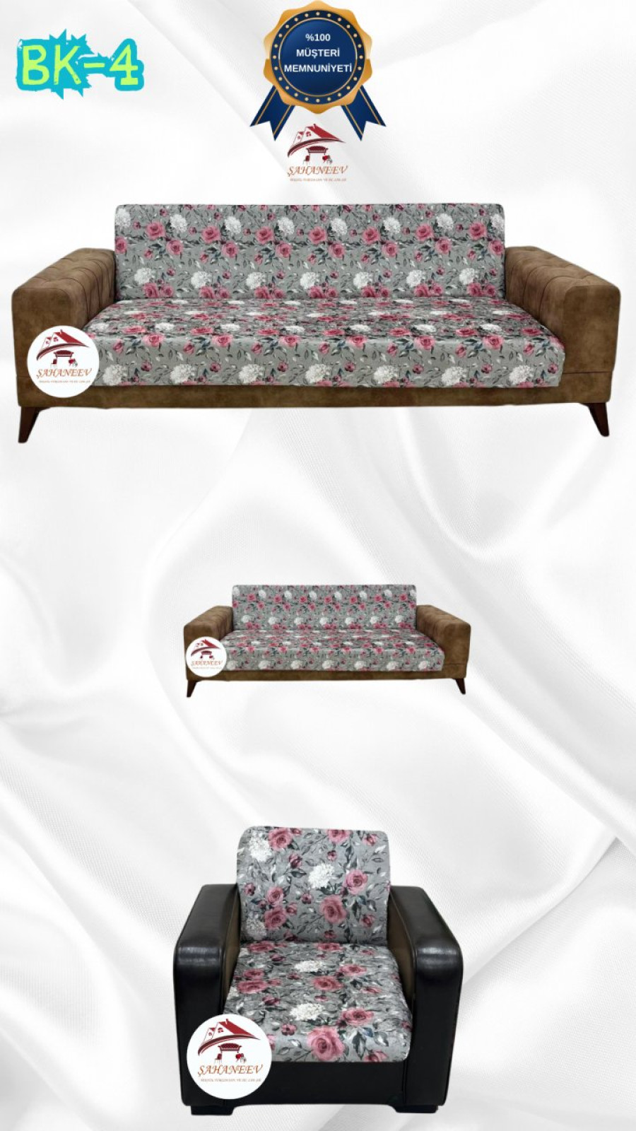 Desenli Baskılı Kadife Kolsuz Koltuk Kılıfı - Elastik Esnek Koltuk Takımı Koruyucu Set Model BK-04 Renk 3+2+1 (3 Parça Set)