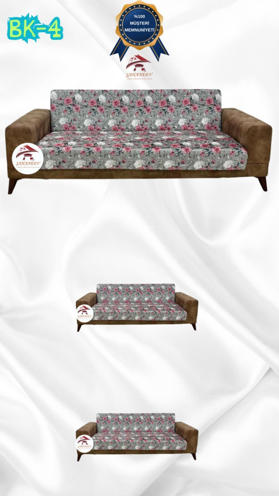 Desenli Baskılı Kadife Kolsuz Koltuk Kılıfı - Elastik Esnek Koltuk Takımı Koruyucu Set Model BK-04 Renk 3+2+2 (3 Parça Set)