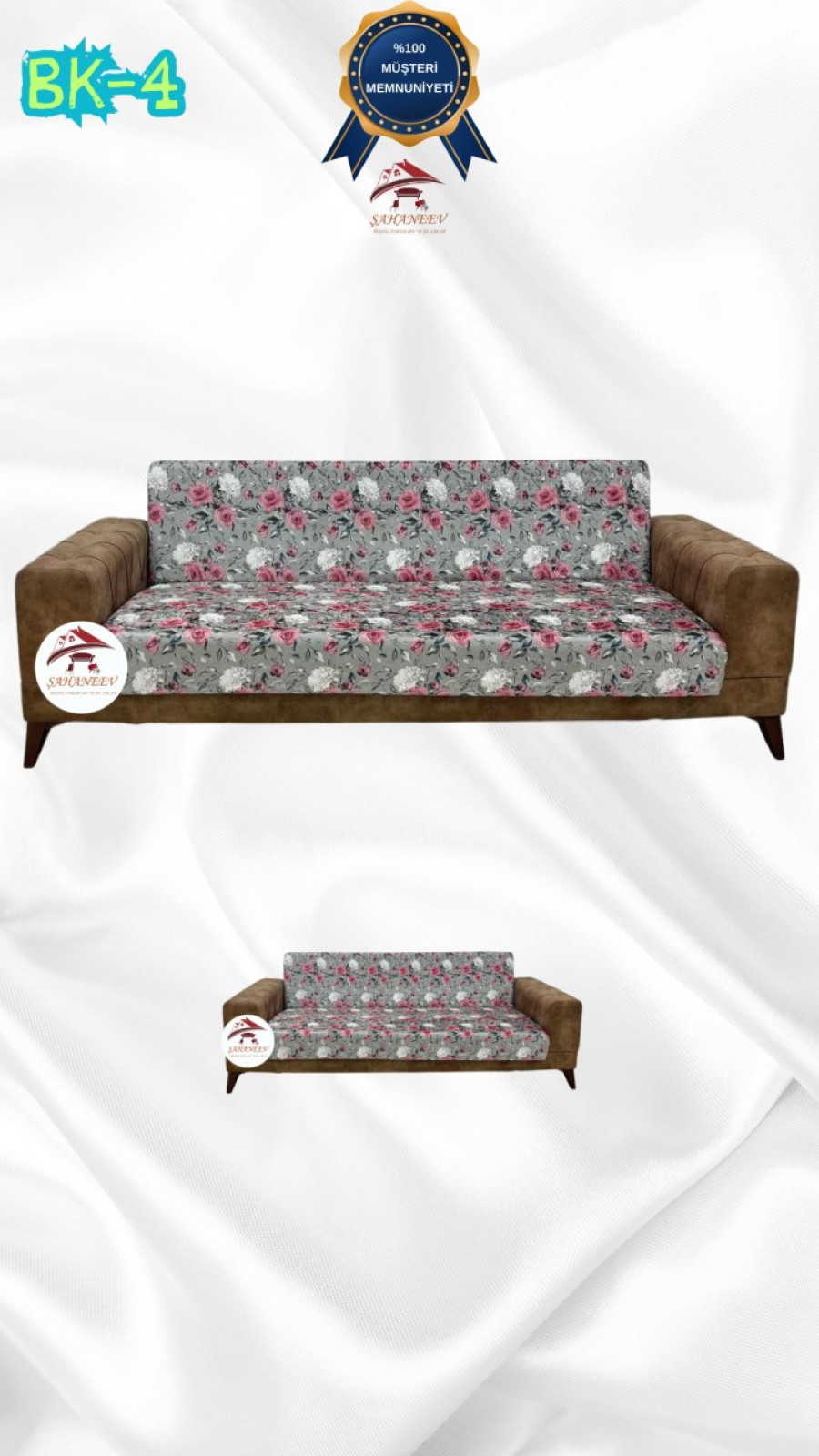 Patterned Printed Velvet Armless Sofa Cover - Elastic Flexible Sofa Set Protector Set Model BK-04 Color 3+2 (2 Piece Set) Custom Size