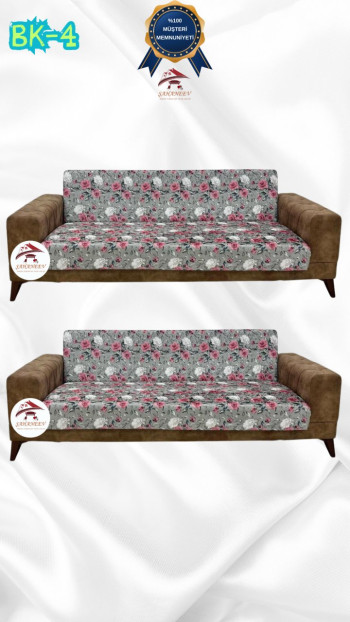 Desenli Baskılı Kadife Kolsuz Koltuk Kılıfı - Elastik Esnek Koltuk Takımı Koruyucu Set Model BK-04 Renk 3+3 (2 Parça Set)