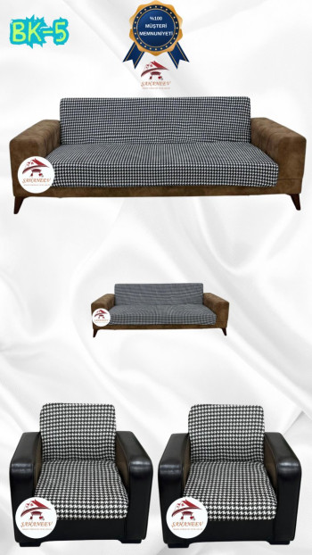 Desenli Baskılı Kadife Kolsuz Koltuk Kılıfı - Elastik Esnek Koltuk Takımı Koruyucu Set Model BK-05 Renk 3+2+1+1 (4 Parça Set)