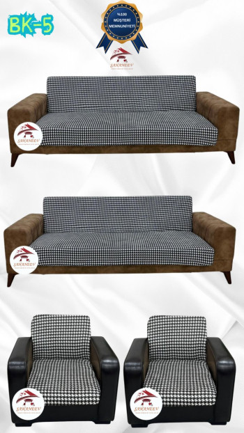 Desenli Baskılı Kadife Kolsuz Koltuk Kılıfı - Elastik Esnek Koltuk Takımı Koruyucu Set Model BK-05 Renk 3+3+1+1 (4 Parça Set)