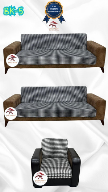 Desenli Baskılı Kadife Kolsuz Koltuk Kılıfı - Elastik Esnek Koltuk Takımı Koruyucu Set Model BK-05 Renk 3+3+1 (3 Parça Set)