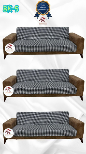 Desenli Baskılı Kadife Kolsuz Koltuk Kılıfı - Elastik Esnek Koltuk Takımı Koruyucu Set Model BK-05 Renk 3+3+3 (3 Parça Set)