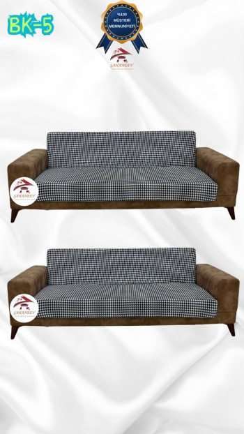 Desenli Baskılı Kadife Kolsuz Koltuk Kılıfı - Elastik Esnek Koltuk Takımı Koruyucu Set Model BK-05 Renk 3+3 (2 Parça Set)
